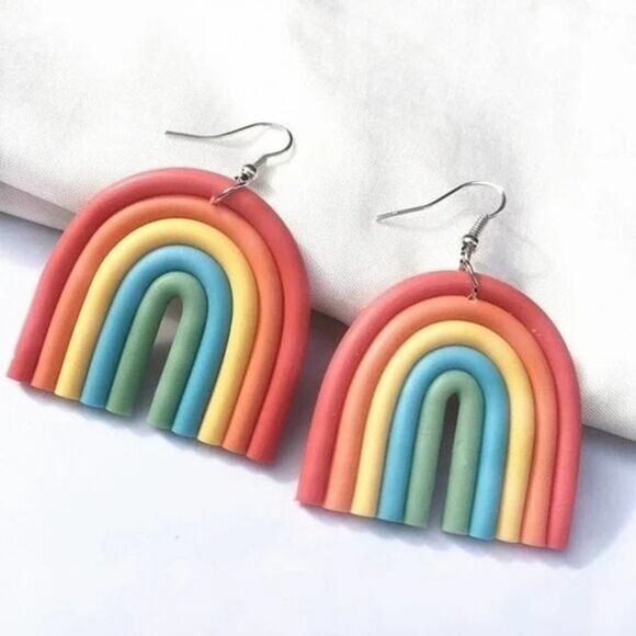 NEW Colorful Boho Rainbow Dangle Drop Earrings French Wire Hook Clay A0142 - Picture 8 of 12